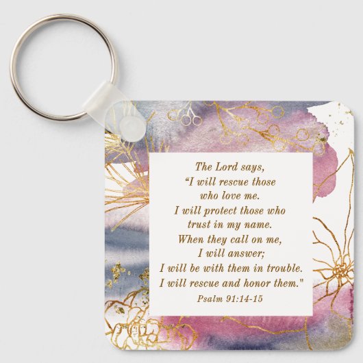 詩篇91:14-15主は私が聖書を救うと言われる キーホルダー (正面)