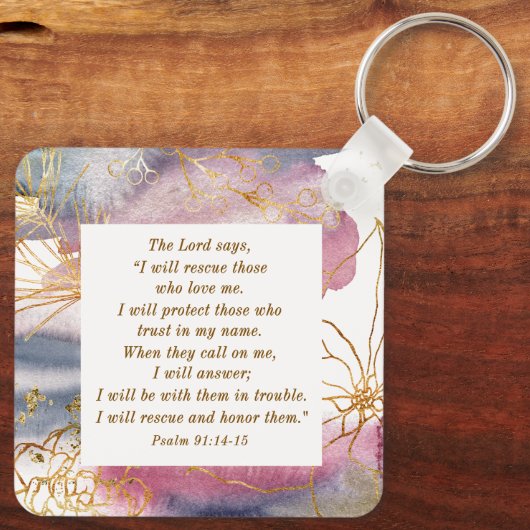 詩篇91:14-15主は私が聖書を救うと言われる キーホルダー (裏面)