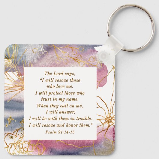 詩篇91:14-15主は私が聖書を救うと言われる キーホルダー (裏面)