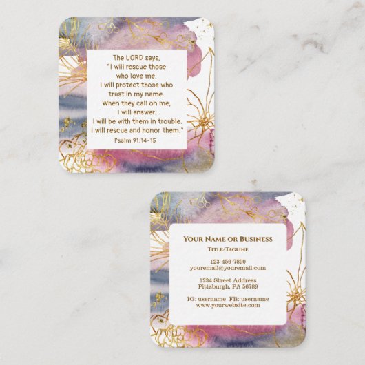 詩篇91:14-15主は私が聖書を救うと言われる スクエア名刺 (正面/裏面)