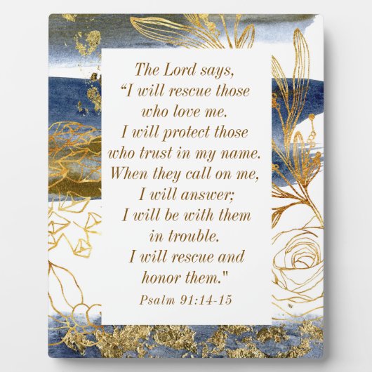 詩篇91:14-15主は私が聖書を救うと言われる フォトプラーク (正面)