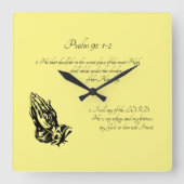 詩篇91:1-2 イエロー スクエア壁時計 (正面)