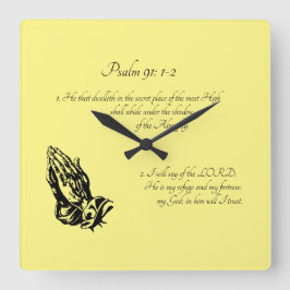 詩篇91:1-2 イエロー スクエア壁時計