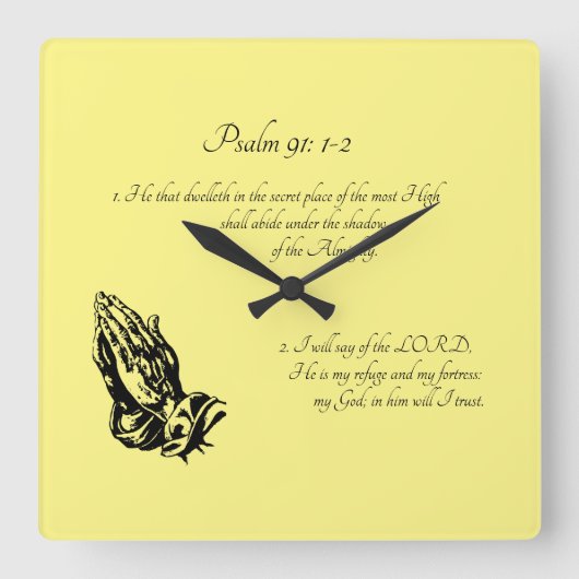 詩篇91:1-2  イエロー スクエア壁時計 (正面)