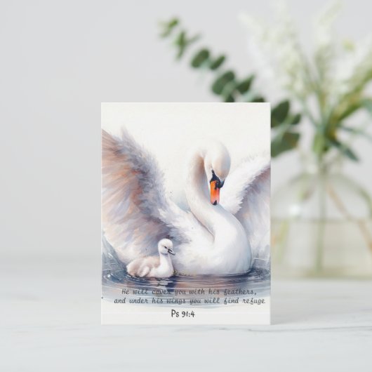 詩篇91:4ウィングス神の保護バイブル聖なる書物、 経典 ポストカード (スタンド正面)