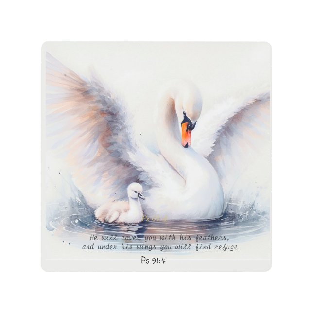 詩篇91:4ウィングス神の保護バイブル聖なる書物、 経典 メタルプリント (正面)