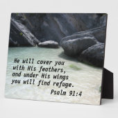 詩篇91:4彼は彼の羽であなたを覆う フォトプラーク (側面)