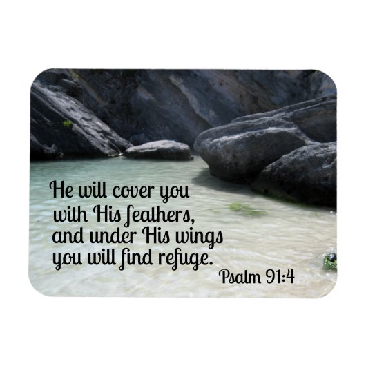 詩篇91:4彼は彼の羽であなたを覆う マグネット (横)