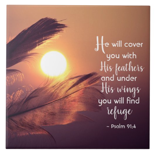 詩篇91:4彼は羽であなたを覆う タイル (正面)