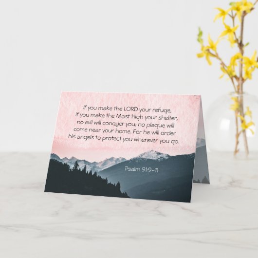 詩篇91:9-11あなたもしは主を皈依させる カード (黄色い花)