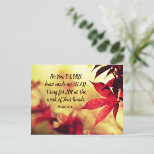 詩篇92:4主よ、あなたがたのために私を喜ばせた ポストカード (スタンド正面)