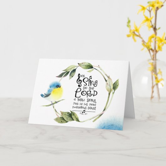 詩篇98:1新しい歌の聖句を主に歌う カード (黄色い花)