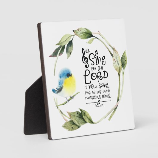 詩篇98:1新しい歌の聖句を主に歌う フォトプラーク (正面)