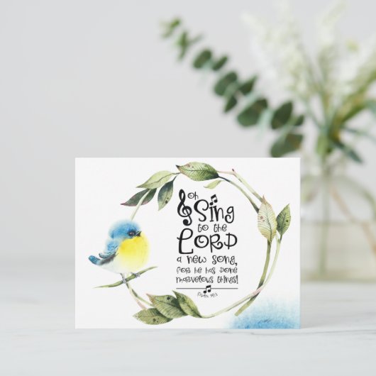 詩篇98:1新しい歌の聖句を主に歌う ポストカード (スタンド正面)