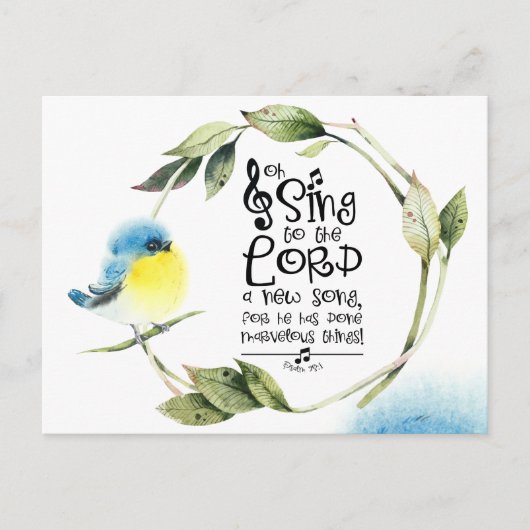 詩篇98:1新しい歌の聖句を主に歌う ポストカード (正面)