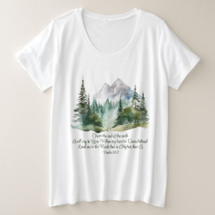 詩篇 61:2 揺るぎない岩へ導いて 聖句の山 プラスサイズTシャツ
