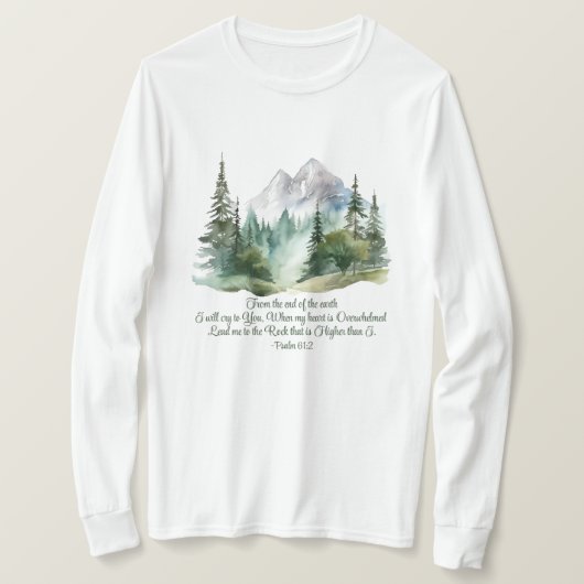 詩篇 61:2 揺るぎない岩へ導いて 聖句の山 Tシャツ (デザイン正面)