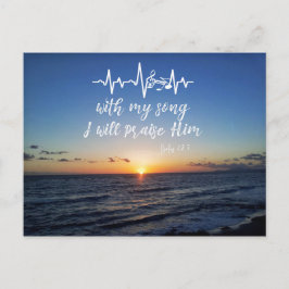 詩篇 Praise Him 聖書の一節付きの夕焼けの海 ポストカード