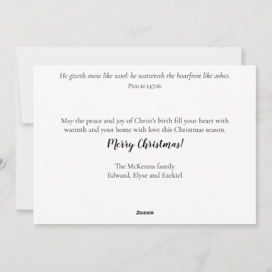 詩編の詩の冬のワンダーランドウッドランズクリスマス シーズンカード (裏面)