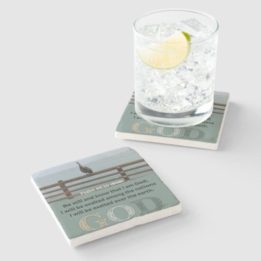 詩編メッセージ – Psalm 46-10 – スクエアストーンコースター ストーンコースター (横)