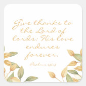 詩編与えバイブル感謝していバースの緑の金ゴールドアートワーク スクエアシール (正面)