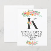 詩編100:3，手紙K，水彩聖なる書物、 経典カード (正面/裏面)