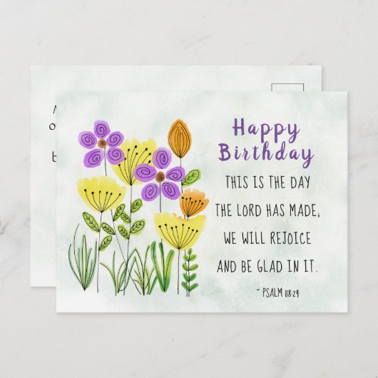 詩編118:24水かわいらし彩花誕生日 ポストカード (正面/裏面)