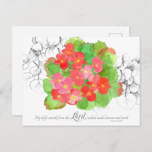詩編121祈りの言葉カードオレンジベゴニア花 ポストカード (正面/裏面)
