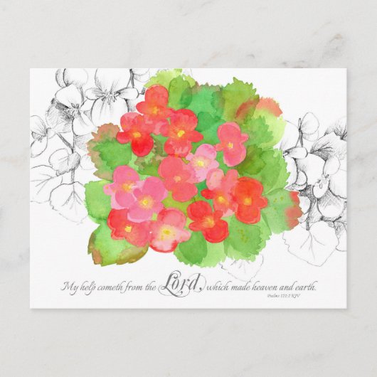 詩編121祈りの言葉カードオレンジベゴニア花 ポストカード (正面)