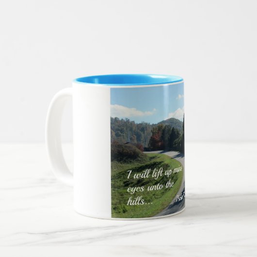 詩編121私は丘に私の目を持ち上げる ツートーンマグカップ (正面左)
