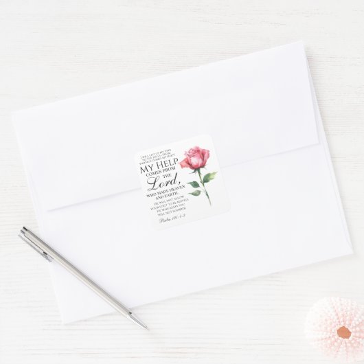 詩編121:1-3目のバラを上げる独身の スクエアシール (封筒)