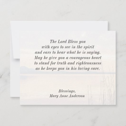 詩編138:3あなたは私を平はっきりした湖の上に夕日を作った カード (裏面)