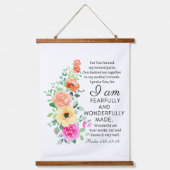 詩編139:13-14素晴らしく作られたフローラルクリスチャン 吊り下げ型タペストリー (正面)