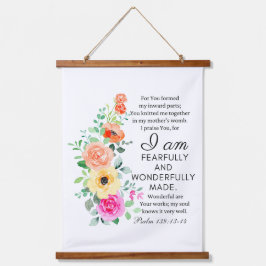 詩編139:13-14素晴らしく作られたフローラルクリスチャン 吊り下げ型タペストリー