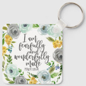 詩編139:14恐ろしく素晴らしく作られたフローラ キーホルダー (裏面)