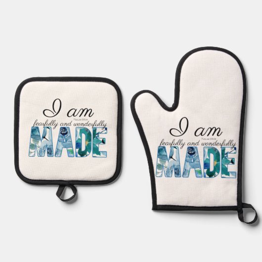 詩編139:14恐ろしく、素晴らしく作られた 鍋つかみ&鍋敷きセット (正面)