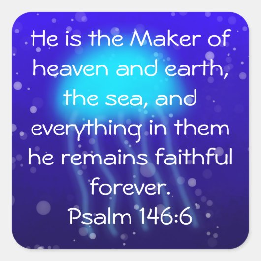 詩編146:6青クラゲのステッカー スクエアシール (正面)