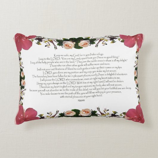 詩編16、聖句、赤い花枕 アクセントクッション (正面)