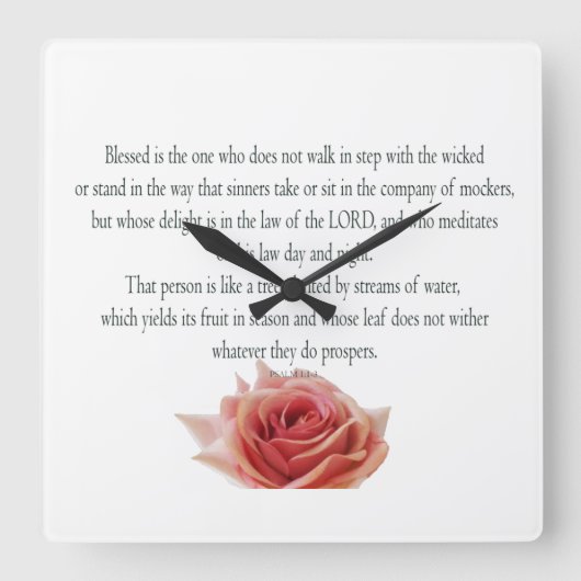 詩編1、昼と夜、水の流れ、 スクエア壁時計 (正面)