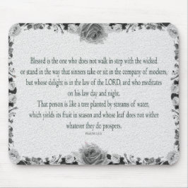 詩編1、歩いて歩くステップ邪悪な、油ブラック&ホワイト、 マウスパッド