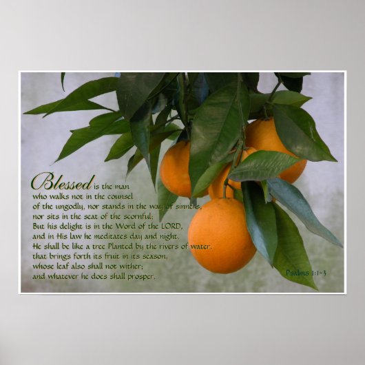 詩編1:1-3聖なる書物、 経典プリント ポスター (正面)