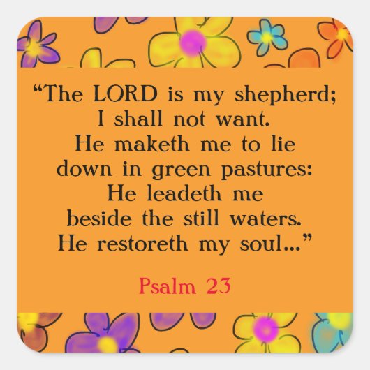 詩編23バイブル祈りの言葉フラワーイエロー スクエアシール (正面)