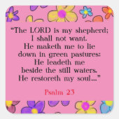 詩編23バイブル祈りの言葉フラワーピンク スクエアシール (正面)