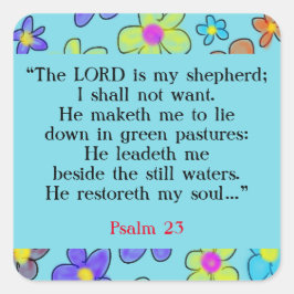 詩編23バイブル祈りの言葉フラワーブルー スクエアシール