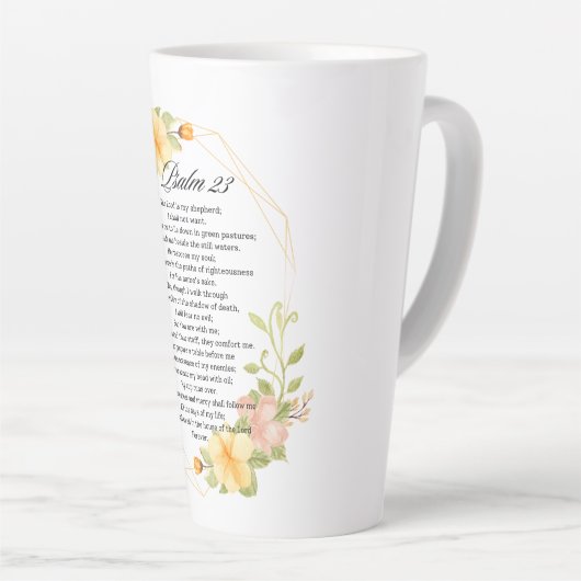 詩編23バイブル聖なる書物、 経典イエローフローラ枠 カフェラテマグ (右アングル)