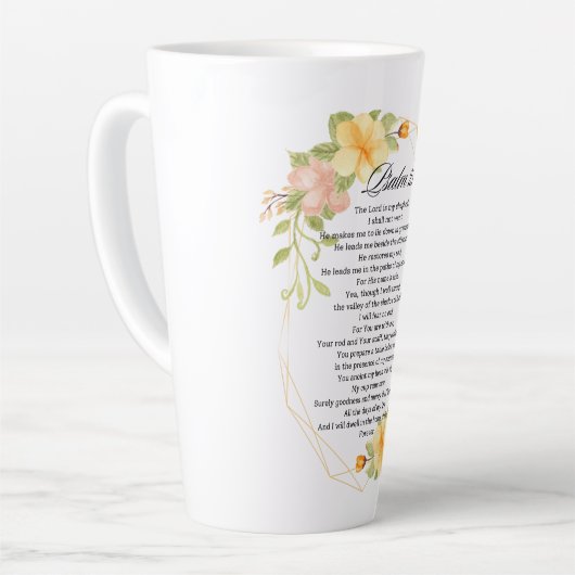 詩編23バイブル聖なる書物、 経典イエローフローラ枠 カフェラテマグ (左アングル)