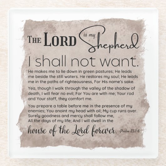 詩編23バイブル聖なる書物、 経典ヴィンテージ紙 ガラスコースター (正面)