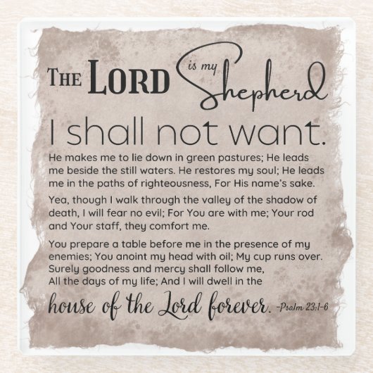 詩編23バイブル聖なる書物、 経典ヴィンテージ紙 ガラスコースター (正面)