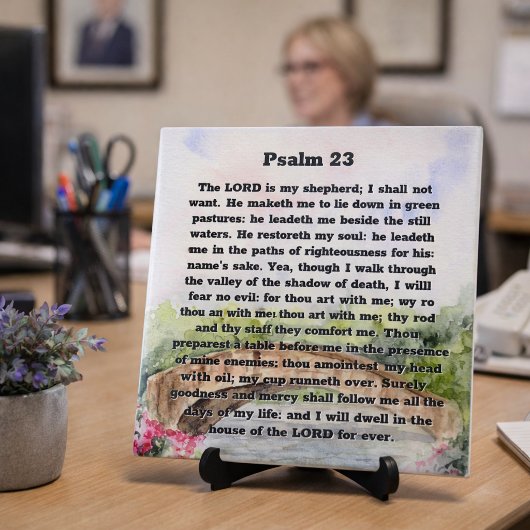 詩編23水彩橋、ピンク色の花 タイル