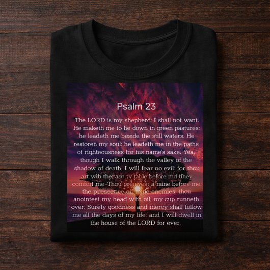 詩編23聖句とピンクの日没の木 Tシャツ